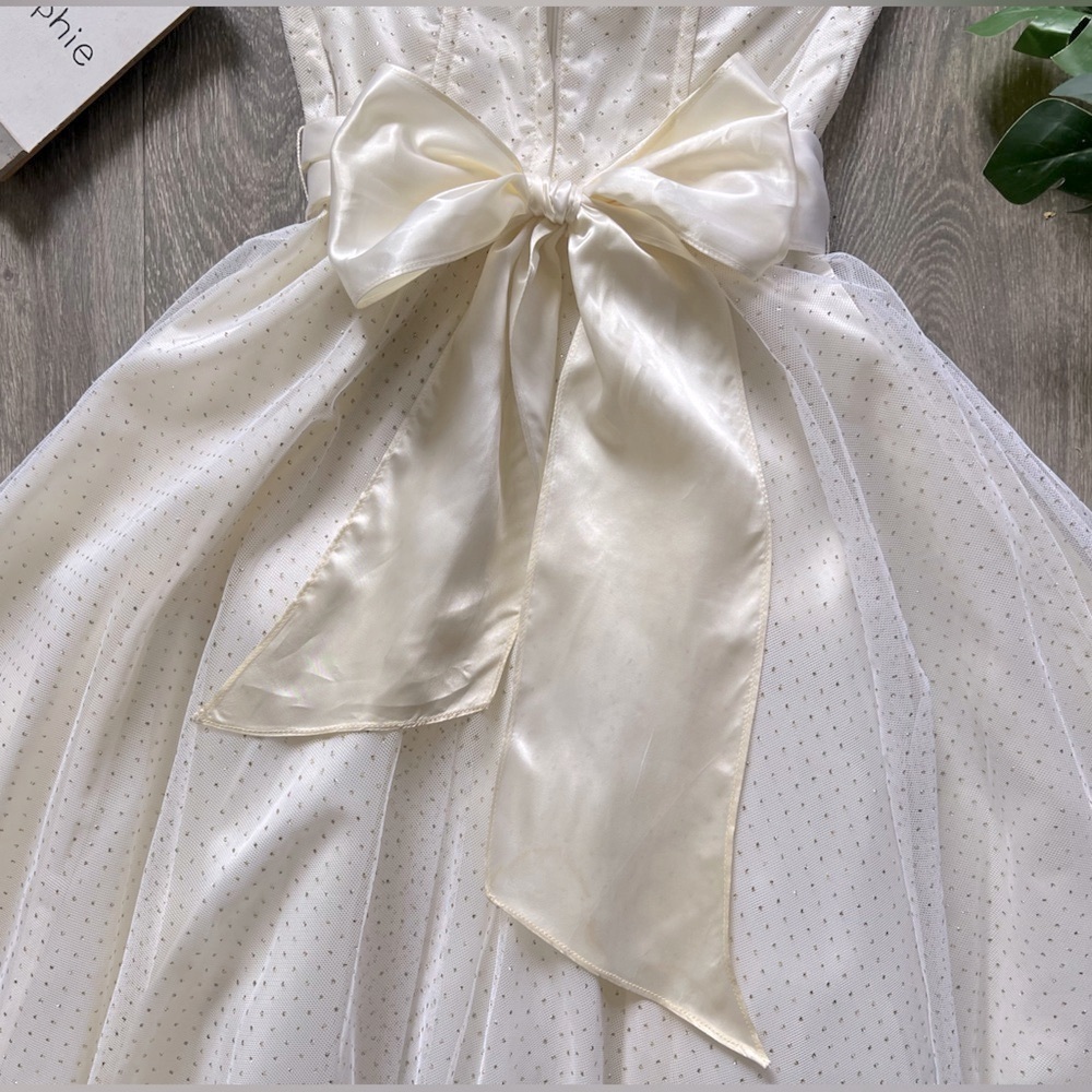 IVORY Vintage 80s Gunne sax sparkly tulle tube dress. Size 9.
